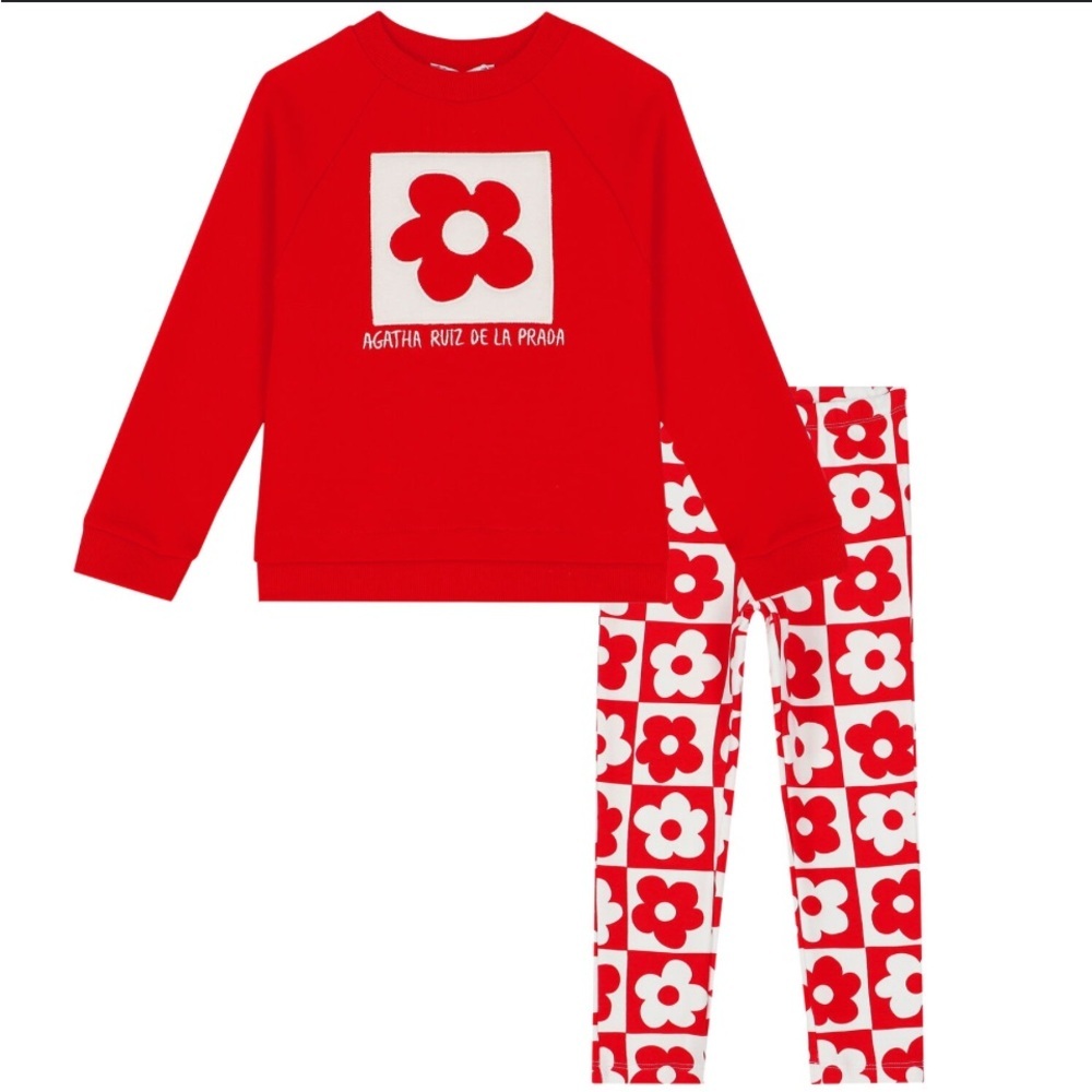 NWT AGATHA RUIZ DE LA PRADAGirls red and white floral print leggings set 18 M